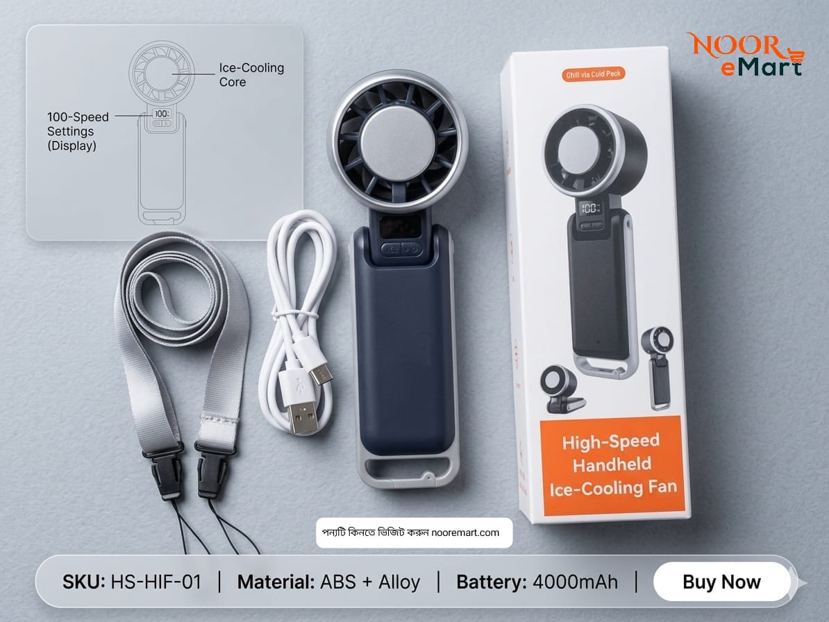 4000mAh Battery 100-Speed Handheld Ice-Cooling Fan