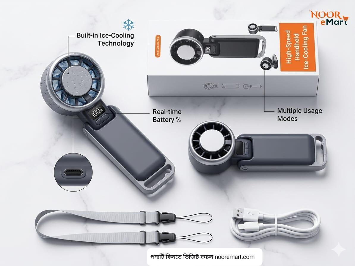 (4000mAh Battery) High-Speed Handheld Ice Cooling Fan